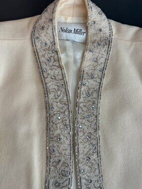 Nolan Miller Vintage Beaded Evening Jacket Ivory Silver Sz 14